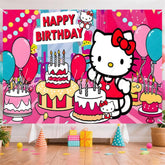 (7 Day Delivery) Cartoon Pink Hello Kitty Sanrio Cat Cake Happy Birthday Backdrop